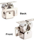 Front and back view of Antique Copper Cabinet Door Roller Catches With Double Latches, Striker And Mounting Screws for furniture