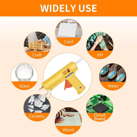 Industrial 150 Watt Hot Melt Glue Gun With US Plug Adjustable Temperature Includes 10 Glue Sticks And 5 Copper Nozzles