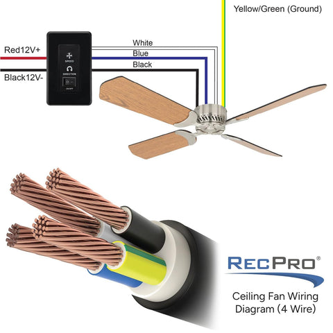 12V RV Ceiling Fan With 36 Inch Brushed Nickel Finish Four Blades Includes Switch Oak Blade Option Compact Roof Fan wiring diagram