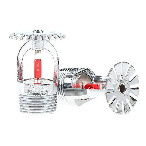 Single 68 Degree Pendent Fire Sprinkler Head 1/2 Inch Dn15 showing chrome finish and red glass bulb, ideal for safety systems.