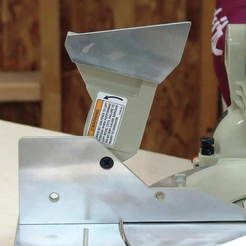 Close-up of the dual post arm on a 10 Inch 15 Amp Compound Miter Saw With Beefy 4600 RPM Motor for precise angled cuts.