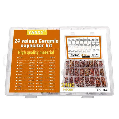 Top view of a packaged Ceramic Capacitor Kit 2400Pcs Multilayer Monolithic Chip Caps 2pF To 100nF 50V Assortment Set For Pro DIY