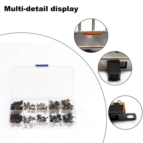 Ultra Compact Mini Micro Slide Switch Kit With 90 Pieces 1P2T 2 Position 3 Pin SPDT Toggle Switches Panel Mount Through Hole