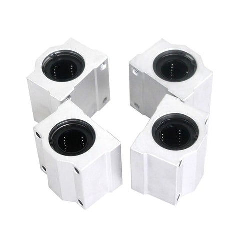 4 Pack Linear Motion Bearing Slides for CNC Parts and 3D Printer Upgrades, 8mm to 25mm Length, Compatible With SCS8UU to SCS25UU, Precision Machine Tools, Durable, High Precision Motion for DIY Builds; four silver bearing blocks