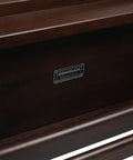 Close-up of solid hickory wood with dark walnut finish on Sturdy Hickory Wood Shoe Bench With Massive Storage For Entryway And Mudroom Indoor Outdoor Ready Front Door Organizer USA Grown Hardwood Dark Walnut Finish Solid Top And Bottom Shelves