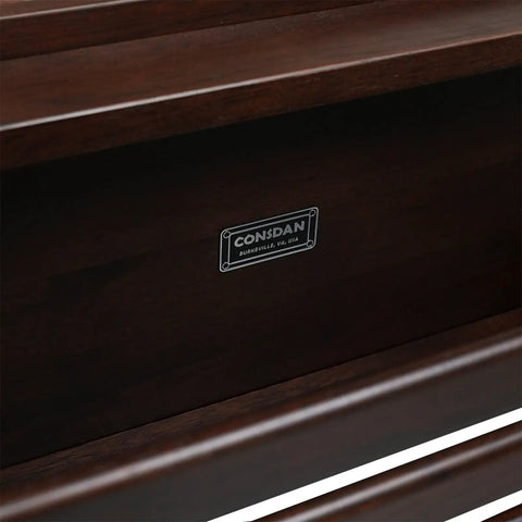 Close-up of solid hickory wood with dark walnut finish on Sturdy Hickory Wood Shoe Bench With Massive Storage For Entryway And Mudroom Indoor Outdoor Ready Front Door Organizer USA Grown Hardwood Dark Walnut Finish Solid Top And Bottom Shelves