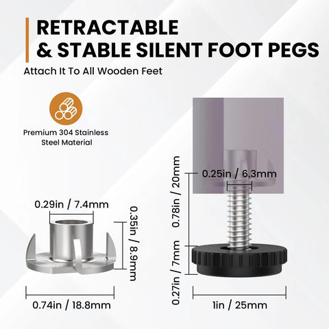 12 Pack Stainless Steel Furniture Leveling Feet With T Nuts 1/4-20 Thread Adjustable Levelers For Tables Chairs Cabinets And Stools Easy Install Wobble Free Durable Rust Resistant Home DIY Must Have