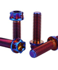 Beefy Titanium Flange Head Bolts Set M6x20mm T30 Torx Burnt Blue Finish Pack Of 4, Grade 5 6AL4V Titanium Alloy Screws