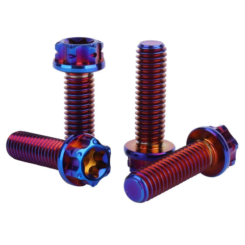 Beefy Titanium Flange Head Bolts Set M6x20mm T30 Torx Burnt Blue Finish Pack Of 4, Grade 5 6AL4V Titanium Alloy Screws