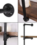 Industrial Pipe Shelf System With Five Tier 68 Inch Tall Wall Mount Shelves Black Vintage Retro Open Bookshelf detail view