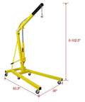 Pro Level 2 Ton Hydraulic Engine Hoist And Folding Cherry Picker Shop Crane With 4000 Lb Capacity in bright yellow with adjustable height.
