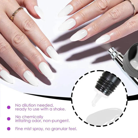 Hands with nail art using Airbrush Gel Nail Polish White for French Ombre Mani HEMA Free and Dilution Free Non Acetone Formula 15ml