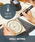 Top Tier Cordless Pen Engraver And Digital Soldering Iron Kit With Sweet 20V Battery And Solid 46 Piece Wood Burner in use on wood.