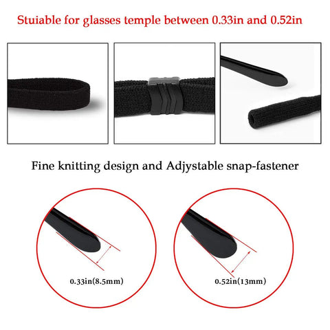 Detail of Durable Adjustable Eyeglass Chains For Men And Women Keep Your Specs Secure During Sports With Unisex Sunglasses Holder Straps No More Lost Glasses 2 Pack showing knitting design and snap-fastener.