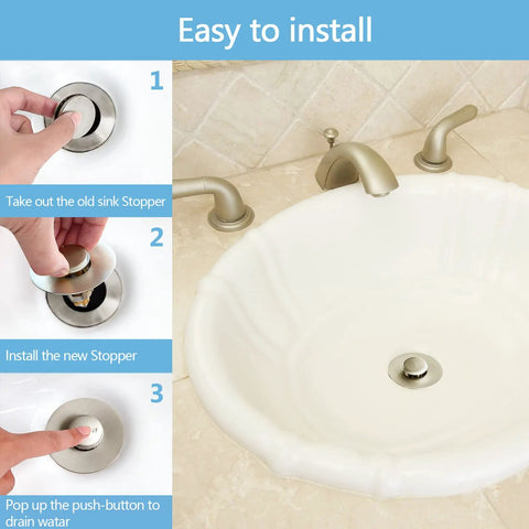 Brushed Nickel 2 In 1 Pop Up Sink Stopper And Strainer For Universal Bathroom Drain Fits 1.1 To 1.5 Inch Pipes installation steps