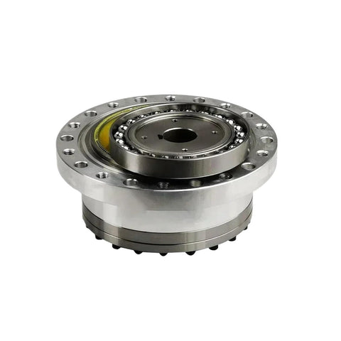 Industrial Grade Slick Precision Harmonic Drive Gear Reducer Rig For Nema17 Nema23 Nema34 Stepper Motors, cup-style housing, silver finish.