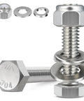 Hella Tough 8 Set 5/16-18 By 2 Inch Hex Head Bolt Kit With 304 Stainless Steel Lock Nuts Flat Washers and Full Threaded Fasteners showing bolts and nuts