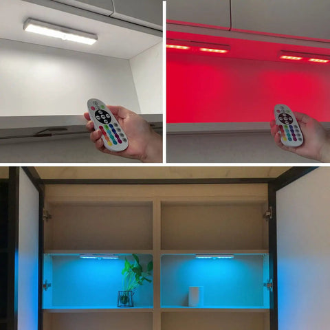 Under Cabinet Lighting 48 LED Wireless Rechargeable Light Bar With Remote, 15 Color Changing RGB And Dimmable White Modes, No Wiring Needed, Perfect For Kitchen Counter, Closet, Hallway, Display Shelf, And Stairs