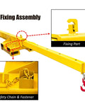 3 Ton 6600 Lb Forklift Mobile Crane With Adjustable Telescopic Jib Boom showing fixing assembly and safety chain detail.