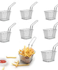 Eight Pack Mini Square Fry Baskets For Fries And Sides, 4.1 By 3.3 By 2.6 Inch Table Serving Fry Baskets, Iron Wire Chrome Plated