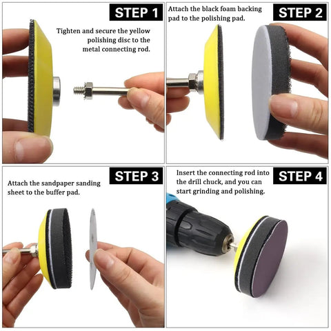 Step-by-step assembly of 38 Piece Car Headlight Restoration Kit For Your Ride With 3 Inch Polishing Discs And Sanding Discs