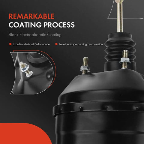 Rock Solid Plug And Play Vacuum Brake Booster Fits Jeep Cherokee 1997 Through 2001 2.5L And 4.0L Engines close-up of black coating and hardware.