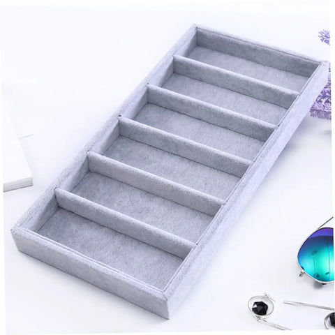 Straight Up Neat And Quick To Organize With This Six Grid Sunglasses Tray Perfect For Sorting Jewelry Watches Eyewear And Accessories Crafted From Cozy Soft Fabric Display Storage Lid Cover, grey six section organizer.