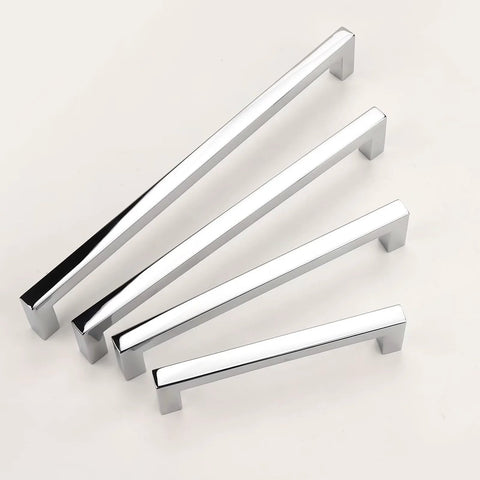 Five Pack Polished Chrome Cabinet Handles For Drawers And Cabinets, Solid Zinc Alloy Square Kitchen Cupboard Pulls, assorted sizes
