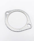 Front view of a 3.5-inch graphite exhaust flange gasket with two bolt holes