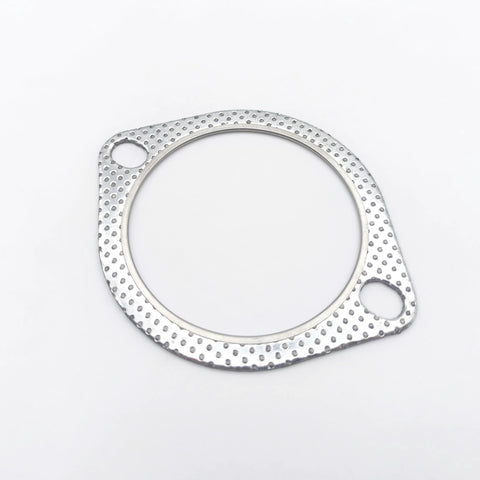 Front view of a 3.5-inch graphite exhaust flange gasket with two bolt holes