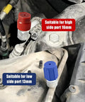 Hella Durable R134a AC Service Port Caps Set Of Ten Includes Five Red And Five Blue Valve Covers With Shop Grade Seals to block dust and fluid leaks.