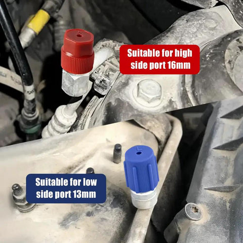 Hella Durable R134a AC Service Port Caps Set Of Ten Includes Five Red And Five Blue Valve Covers With Shop Grade Seals to block dust and fluid leaks.