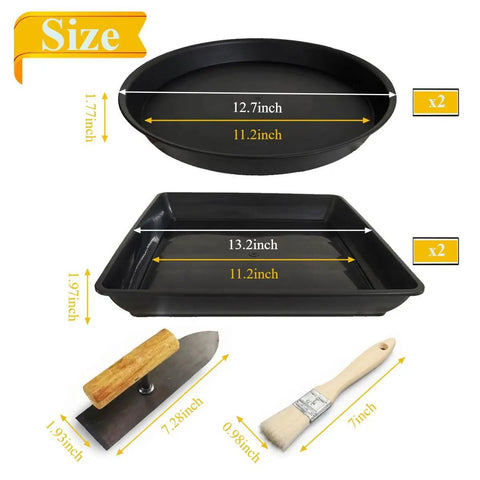 Four Size Round Stepping Stone Molds For Concrete And Cement Garden Walkways, Reusable Plastic Paver Molds sizes illustrated