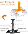 Windshield Repair Kit With Glass Repair Fluid 4 Piece Set for chips with pressure syringe dimensions diagram.