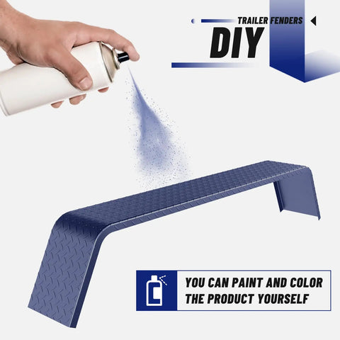 DIY painting of Tandem Axle Trailer Fenders 72 7/8 by 10 1/4 by 13 Inches with spray paint for customization.
