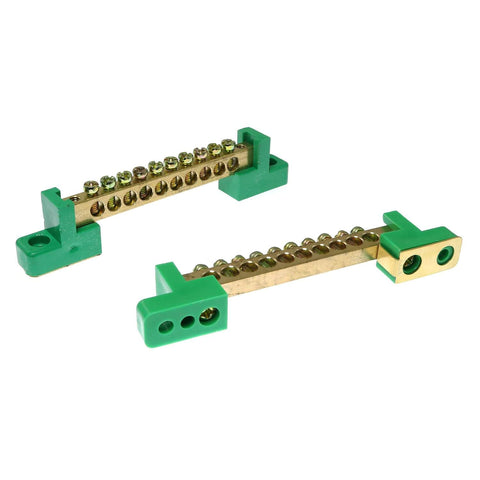 Two Pack 10 Positions Terminal Bus Bar Block Copper Wire Screw Terminal Grounding Strip Green Heavy Duty Plastic Insulated Terminal Block