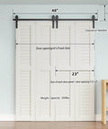 Heavy Duty 48 Inch Bi Folding Sliding Barn Door Hardware Kit with Wall Mount Rollers installed on interior wall with four 11 inch bifold doors, carbon steel matte black finish.