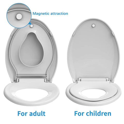 Smooth Closing Elongated Toilet Seat Featuring Built In Toddler Potty Training Insert And Reliable Slow Drop Lid For Hella Comfy Bathroom Routines That Effortlessly Accommodates Growing Families