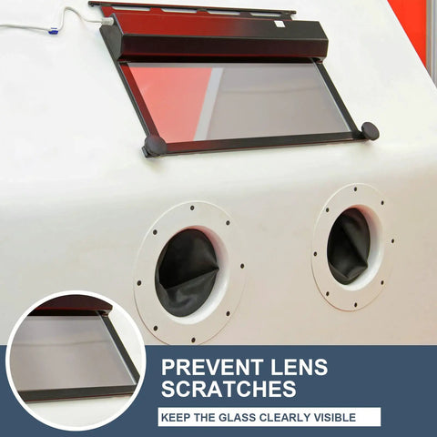 Six Pack Abrasive Blasting Cabinet Lens Covers With Durable Polyester Film Inner Lens Protectors Adhesive Sandblast Film Replacement Fits Standard Sandblast Cabinets 23 By 11 Inches installed on cabinet window