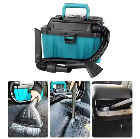Shop Tested Brushless Drum Vacuum And Heavy Duty Dust Collector For Garage Projects And Industrial Runs That Sucks Up Fine Dust Like A Champ With Badass Suction, blue unit with hoses for cleaning.