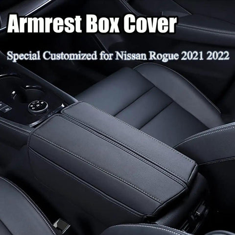 Nissan Rogue Leather Center Console Armrest Cover With Side Pockets Fits 2021 2022 2023 2024 2025 2026 visible installed