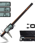 Rechargeable Digital Caliper 0 To 8 Inch With Large LCD Screen Inch Millimeter Fraction Readouts Stainless Steel Body Auto Off
