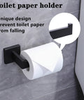 Matte Black 5 Piece Stainless Steel Bathroom Hardware Set With 23 Inch Towel Bar And Towel Rack Rustproof SUS 304 Built To Last Slick Easy Install Modern Home Upgrade For Your Bath toilet paper holder mounted on wall.