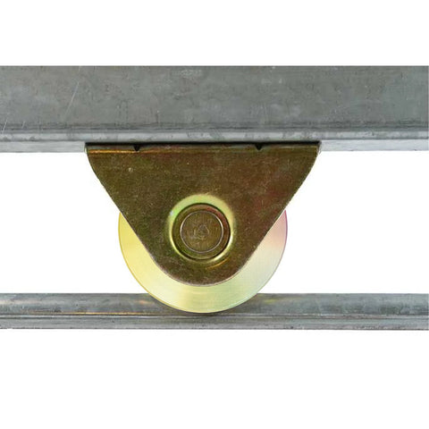 4-inch heavy-duty V-groove gate wheel on metal bracket for inverted V-tracks sliding doors