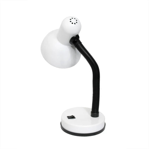 Basic Metal Desk Lamp With Flexible Hose Neck In White Finish, The Everyday Work Buddy For Office, Showing lamp's side profile
