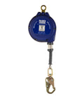 20 Ft Self Retracting Lifeline With Galvanized Cable Swivel Top Housing Three Quarters Inch Load Indicator Hook One Half Inch Carabiner Fall Arrest SRL Yoyo For Industrial Safety ANSI Z359.14-2014 Class B, front view