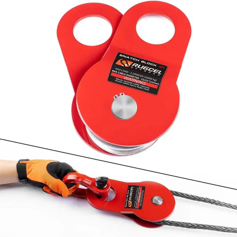 10 Ton Heavy Duty Offroad Snatch Block For Winches, 22,000 Lbs Capacity, Towing Pulley Block, Recovery Accessory For Trucks And Trailers, Compatible With Synthetic Rope Or Steel Cable Up To Two Fifths Inch Diameter, red steel