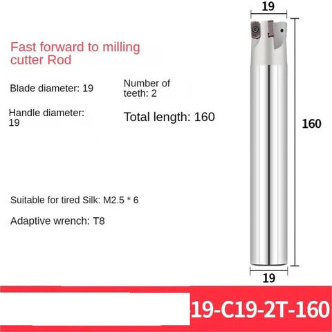High Efficiency CNC Milling Cutter Rod For Deep Fast Feed And Superior Material Removal, 160mm long with 19mm diameter.