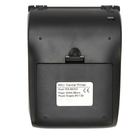 Back view of the Blazing Fast 58mm Thermal Label Printer, Compact Desktop Receipt Machine with model details and power supply.