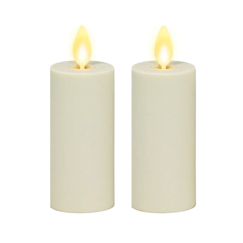 Outdoor Flameless LED Votive Candle Set of 2, Ivory 1.5 x 4 Inches, Moving Flame, Battery Operated, Timer, Remote Ready